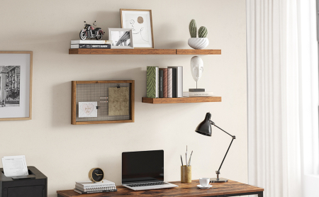 VASAGLE Raft de perete suspendat plutitor, MDF, sistem montare inclus, 80x20x4cm, vintage maro [6]