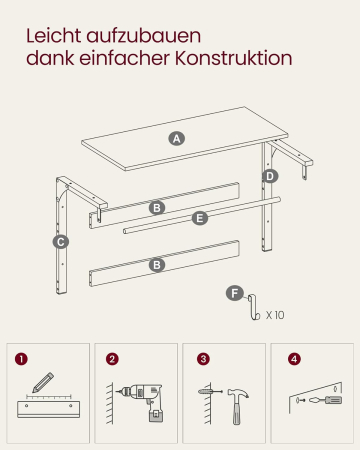 VASAGLE Raft de perete tip cuier, 10 carlige detasabile, sina pentru haine, 30x65x42cm, maro rustic si negru [13]