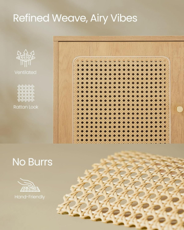 VASAGLE Raft pantofi 3 usi cu aspect ratan, cadru PAL si picioare metalice, stil boho, 80x35x70 cm, stejar bej [4]