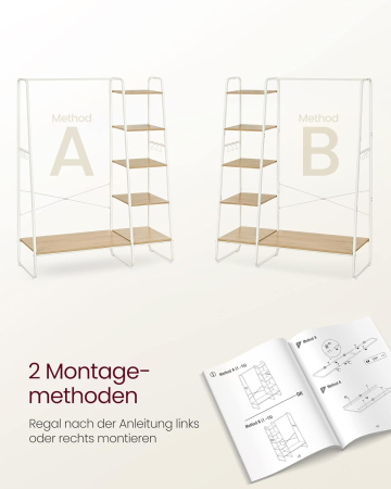 VASAGLE Raft pentru haine cu suport pentru pantofi, 5 polite, 6 carlige laterale, 45x120x160cm, alb [5]