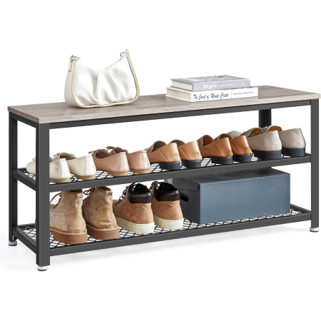 VASAGLE Raft pentru pantofi cu 2 polite, 100x30x45cm, otel, stil industrial, gri [5]