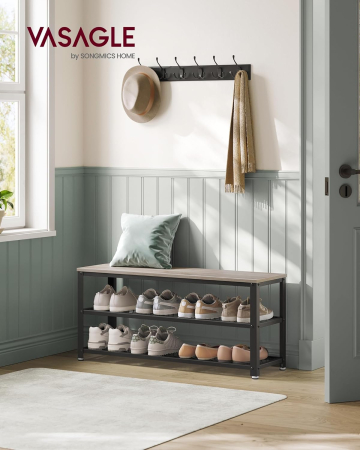 VASAGLE Raft pentru pantofi cu 2 polite, 100x30x45cm, otel, stil industrial, gri [1]