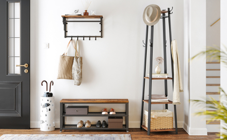 VASAGLE Raft pentru pantofi cu 2 polite, 100x30x45cm, otel, stil industrial, maro rustic si negru [7]