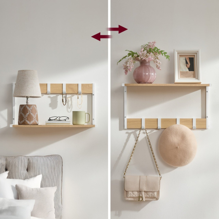 VASAGLE Set 2 cuiere cu rafturi perete, PAL si otel, 50x24x27 cm, stejar, alb [5]