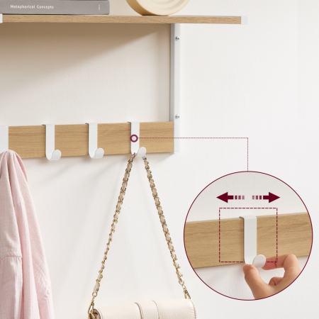 VASAGLE Set 2 cuiere cu rafturi perete, PAL si otel, 50x24x27 cm, stejar, alb [4]