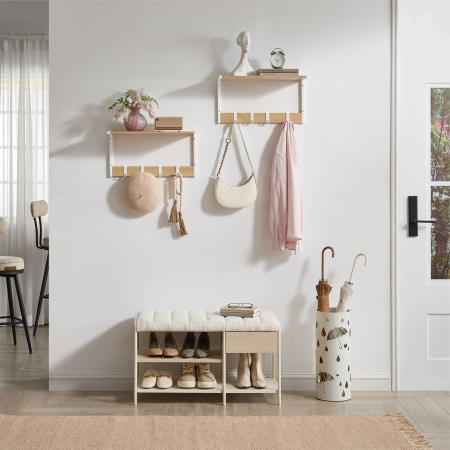 VASAGLE Set 2 cuiere cu rafturi perete, PAL si otel, 50x24x27 cm, stejar, alb [2]