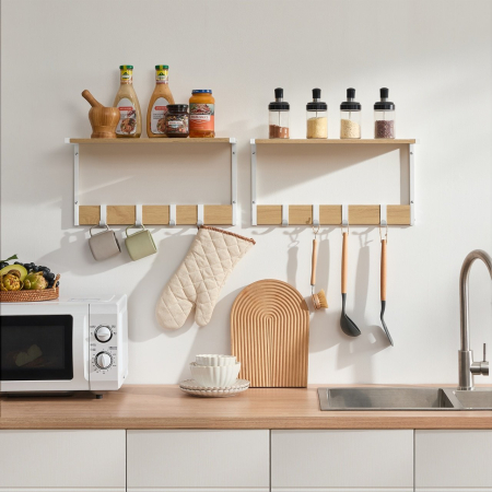 VASAGLE Set 2 cuiere cu rafturi perete, PAL si otel, 50x24x27 cm, stejar, alb [3]