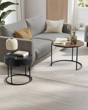 VASAGLE Set 2 masute cafea, cu blat detasabil si spatiu de depozitare ascuns, 45x45x42 cm, culoare nuc [3]