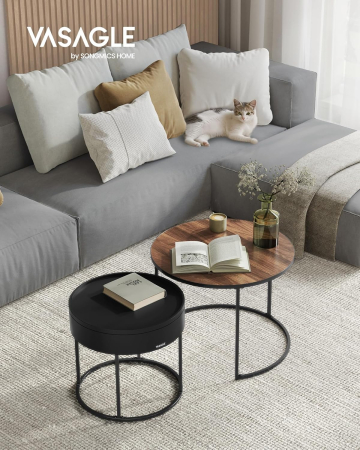 VASAGLE Set 2 masute cafea, cu blat detasabil si spatiu de depozitare ascuns, 45x45x42 cm, culoare nuc [2]