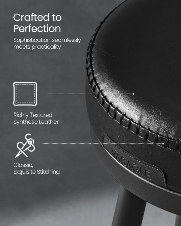 VASAGLE set 2 scaune de bar rotative 360°, cu spatar, inaltime 101 cm, piele sintetica, cadru otel, stil modern, negru [4]