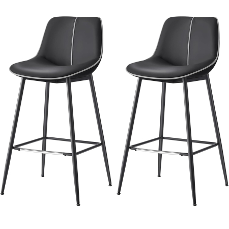 Scaune bar - VASAGLE Set 2 scaune de bar, spatar ergonomic din piele ecologica, cadru metalic, 50x50x99 cm, negru