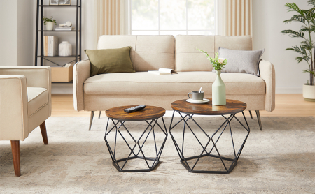 VASAGLE Set de 2 mese de cafea, stil industrial, 50x40cm si 40x36cm, maro rustic si negru [11]