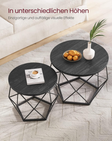 VASAGLE Set de 2 mese de cafea, stil industrial, 50x40cm si 40x36cm, negru [9]