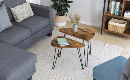 VASAGLE Set de 2 mese de cafea, stil industrial, 60x38x48cm si 52x32x43cm, maro rustic si negru [1]