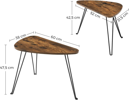 VASAGLE Set de 2 mese de cafea, stil industrial, 60x38x48cm si 52x32x43cm, maro rustic si negru [4]