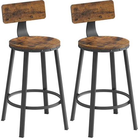 Produse în distribuție - VASAGLE Set de 2 scaune de bar inalte cu spatar, cadru din otel, industrial, 51x89cm, maro rustic