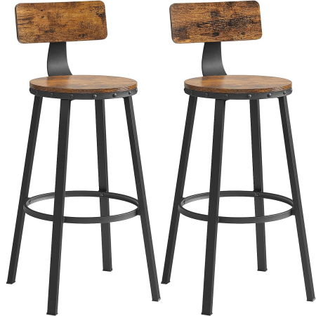 Scaune bar - VASAGLE Set de 2 scaune de bar inalte cu spatar, cadru din otel, industrial, 54x99cm, maro rustic