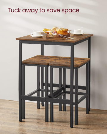 VASAGLE Set masa si scaune de bar, masa 60x60x90cm si 2 scaune 30x40x65cm, stil industrial, maro rustic [4]