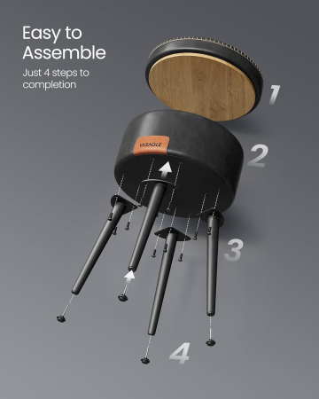 VASAGLE Taburet cu spatiu de depozitare, tapitat PU, cu 2 fete, diametru 32 cm, negru [5]