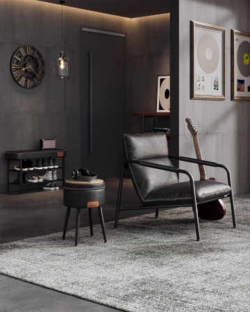 VASAGLE Taburet cu spatiu de depozitare, tapitat PU, cu 2 fete, diametru 32 cm, negru [3]