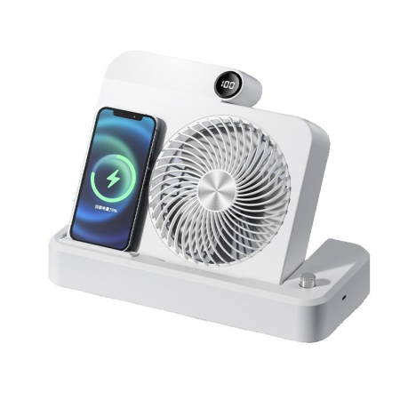Incarcatoare Telefoane - Ventilator 2in1, , Functie Incarcare Telefon Wireless, 100 Trepte de Viteza, 2400 mAh, 5V, 2A, 25 x 16.5 x 24 cm, Alb