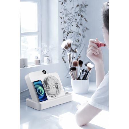 Ventilator 2in1, , Functie Incarcare Telefon Wireless, 100 Trepte de Viteza, 2400 mAh, 5V, 2A, 25 x 16.5 x 24 cm, Alb [5]
