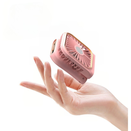 Ventilator Portabil , 3 in 1, de Mana, de Gat, de Birou, 16.7 x 8 x 1.9 cm, 3 Trepte de Viteza, Incarcare USB, Pliabil, Afisaj Digital, Suport Telefon, Roz [4]