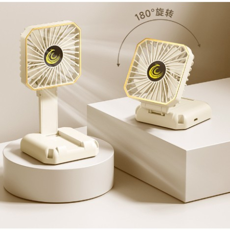 Ventilator Portabil, , de Gat, de Birou, Suport Telefon, 14 x 7 cm, Incarcare USB, din ABS, 3 Viteze, Bej [3]