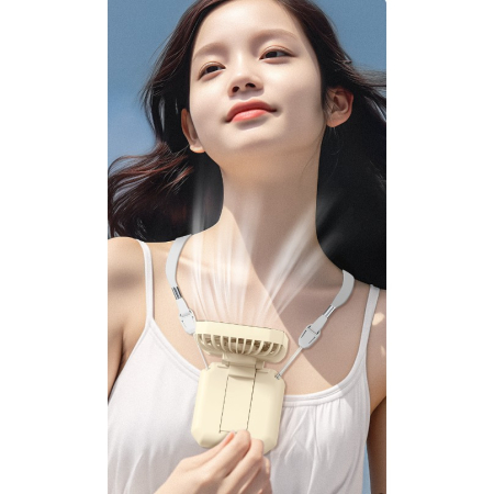 Ventilator Portabil, , de Gat, de Birou, Suport Telefon, 14 x 7 cm, Incarcare USB, din ABS, 3 Viteze, Bej [1]