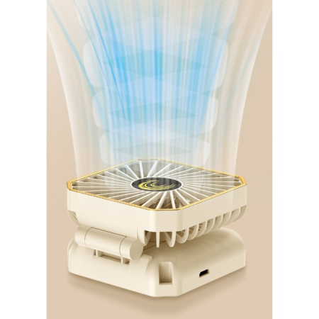 Ventilator Portabil, , de Gat, de Birou, Suport Telefon, 14 x 7 cm, Incarcare USB, din ABS, 3 Viteze, Bej [2]