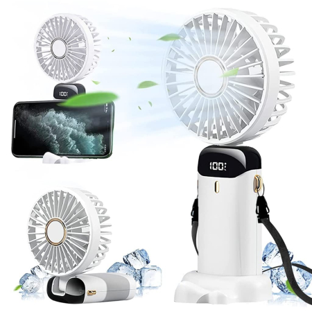 Ventilator Ultra Portabil cu Aromaterapie, , 3 in 1, de Mana, de Birou, de Gat, 5 Trepte de Viteza, Incarcare USB, Autonomie 12h, Pliabil, cu Ecran LCD, Alb [2]