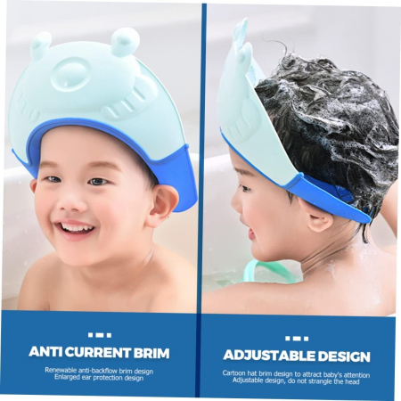 Viziera de Protectie Baie Pentru Copii, Fippy, Model Broasca, Dimensiune ajustabila, Durabil, Usor de curatat, Impotriva Samponului, pentru Ochi si Urechi, TPE+PP, 24x23 cm, Albastru [5]