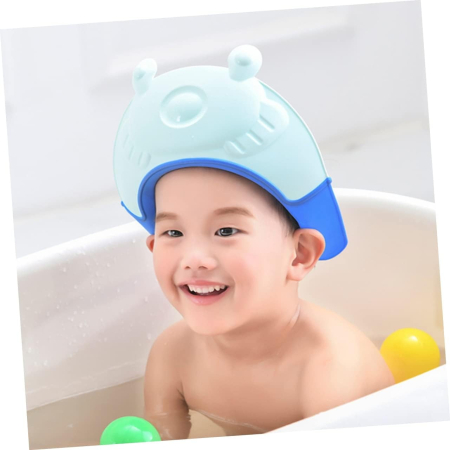 Viziera de Protectie Baie Pentru Copii, Fippy, Model Broasca, Dimensiune ajustabila, Durabil, Usor de curatat, Impotriva Samponului, pentru Ochi si Urechi, TPE+PP, 24x23 cm, Albastru [7]