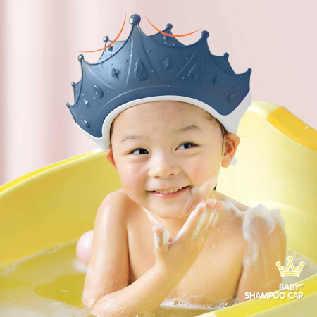 Viziera de Protectie Baie Pentru Copii, Fippy, Model Coroana, Dimensiune ajustabila, Durabil, Usor de curatat, Impotriva Samponului, pentru Ochi si Urechi, TPE+PP, 15x13 cm, Albastru Inchis [7]