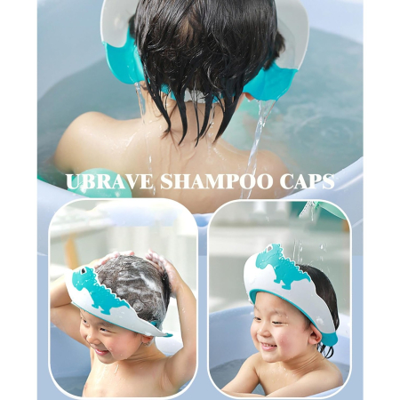 Viziera de Protectie Baie Pentru Copii, Fippy, Model Dinozaur, Dimensiune ajustabila, Durabil, Usor de curatat, Impotriva Samponului, pentru Ochi si Urechi, TPE+PP, 22x21 cm, Albastru [12]