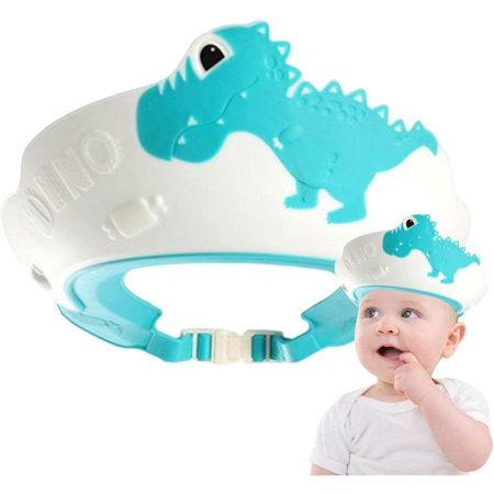 Viziera de Protectie Baie Pentru Copii, Fippy, Model Dinozaur, Dimensiune ajustabila, Durabil, Usor de curatat, Impotriva Samponului, pentru Ochi si Urechi, TPE+PP, 22x21 cm, Albastru [4]