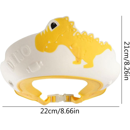 Viziera de Protectie Baie Pentru Copii, Fippy, Model Dinozaur, Dimensiune ajustabila, Durabil, Usor de curatat, Impotriva Samponului, pentru Ochi si Urechi, TPE+PP, 22x21 cm, Galben [1]