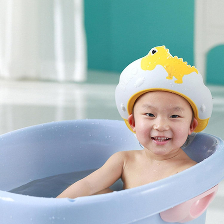 Viziera de Protectie Baie Pentru Copii, Fippy, Model Dinozaur, Dimensiune ajustabila, Durabil, Usor de curatat, Impotriva Samponului, pentru Ochi si Urechi, TPE+PP, 22x21 cm, Galben [8]