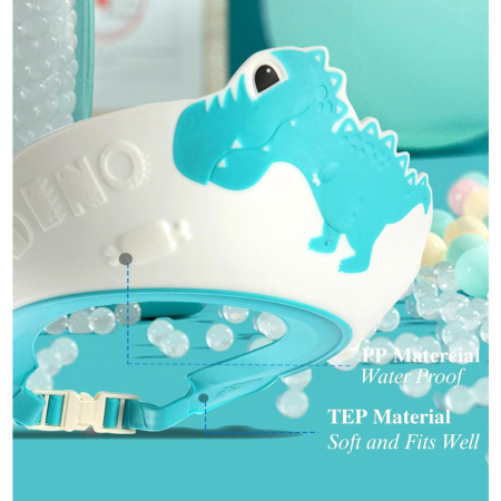 Viziera de Protectie Baie Pentru Copii, Fippy, Model Dinozaur, Dimensiune ajustabila, Durabil, Usor de curatat, Impotriva Samponului, pentru Ochi si Urechi, TPE+PP, 22x21 cm, Albastru [11]