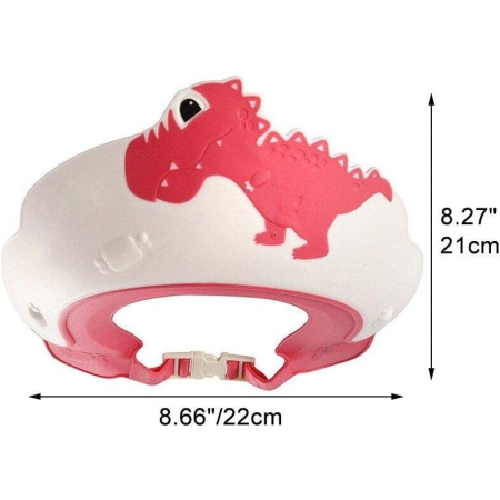Viziera de Protectie Baie Pentru Copii, Fippy, Model Dinozaur, Dimensiune ajustabila, Durabil, Usor de curatat, Impotriva Samponului, pentru Ochi si Urechi, TPE+PP, 22x21 cm, Rosu [3]