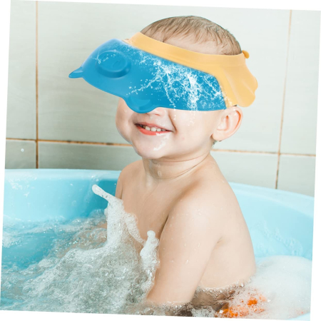 Viziera de Protectie Baie Pentru Copii, Fippy, Model Purcelus, Dimensiune ajustabila, Durabil, Usor de curatat, Impotriva Samponului, pentru Ochi si Urechi, TPE+PP, 23x23 cm, Albastru [5]