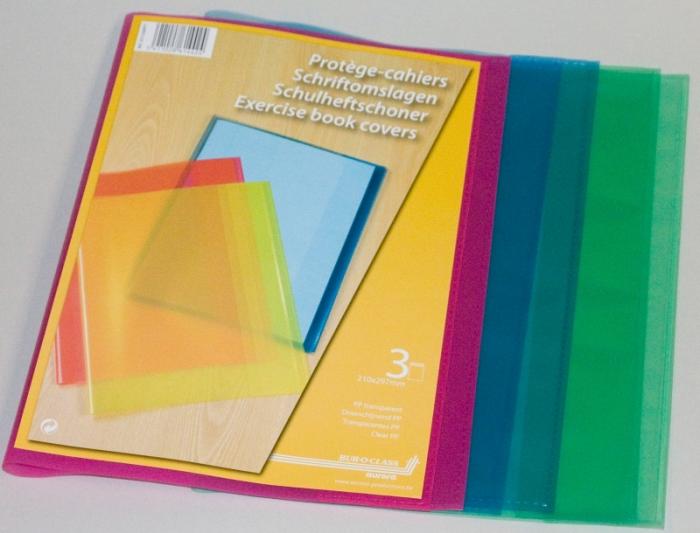 Coperta PP - 120 microni, pentru caiet A4, 3 buc/set, AURORA - transparent color asortate [2]