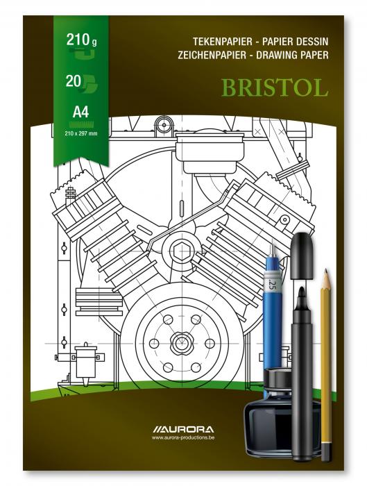 Bloc desen A4, 20 file - 210g/mp, pentru schite creion/marker, AURORA Bristol [3]