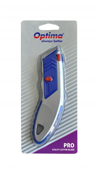 Cutter profesional Optima, lama trapezoidala + 5 rezerve SK5, cu auto-incarcare, zinc cu rubber grip [2]