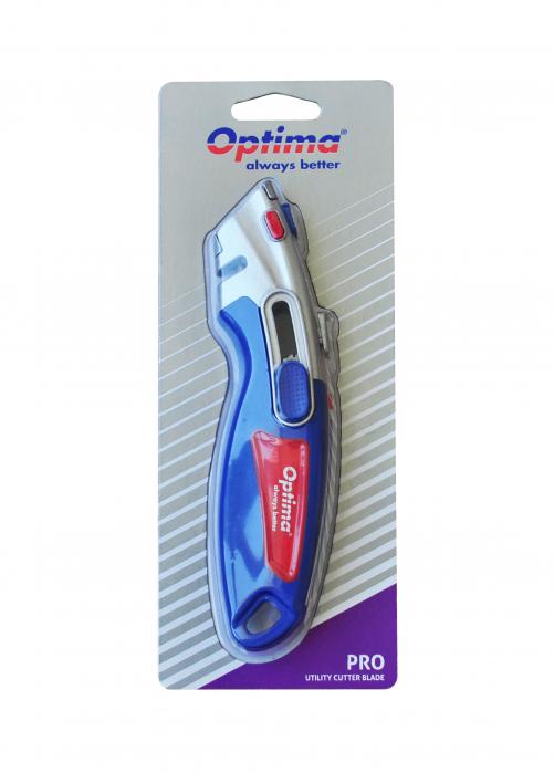 Cutter profesional Optima, lama trapezoidala + 4 rezerve SK2 tratate, 2 functiuni, zinc cu rubber gr [3]