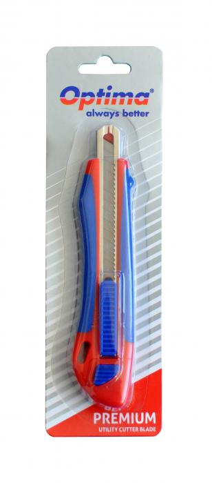Cutter premium Optima, lama  9mm + 2 rezerve SK5, auto-incarcare, sina metalica, ABS cu rubber grip [4]