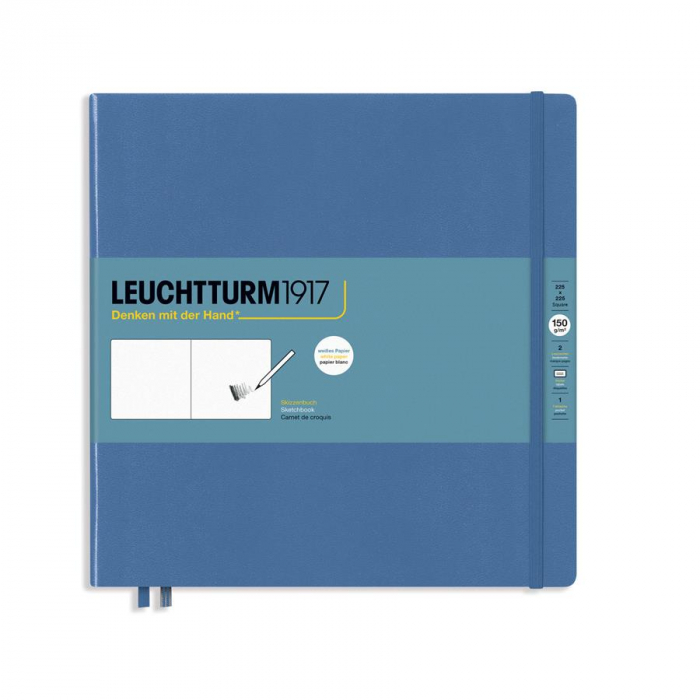 Caiet pentru schite Leuchtturm1917, 225mm x 225mm, coperti rigide, albastru denim, cu elastic, 56 coli - 150g/mp, hartie alba [1]