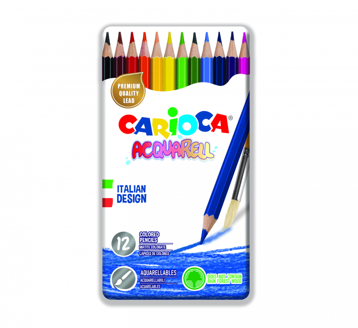 Creioane colorate CARIOCA Acquarell, hexagonale, 12 culori/cutie - cutie metalica [1]