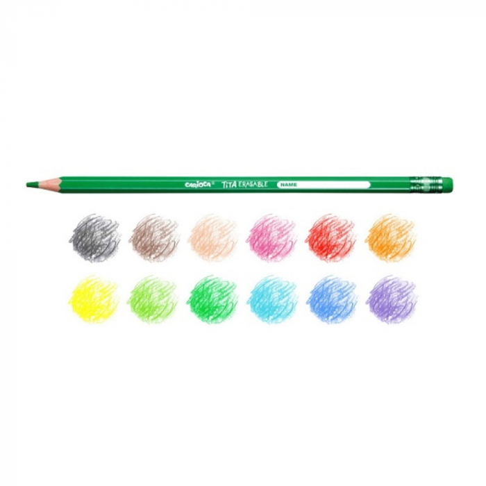 Creioane colorate CARIOCA Tita Erasable, hexagonale, flexibile, erasable, 12 culori/cutie, cu guma [3]