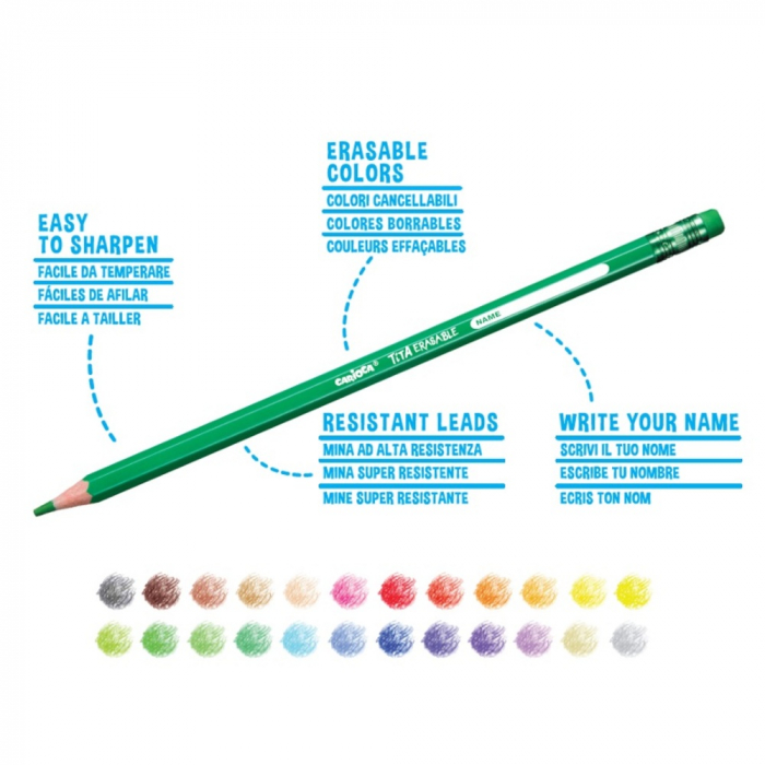Creioane colorate CARIOCA Tita Erasable, hexagonale, flexibile, erasable, 24 culori/cutie, cu guma [3]
